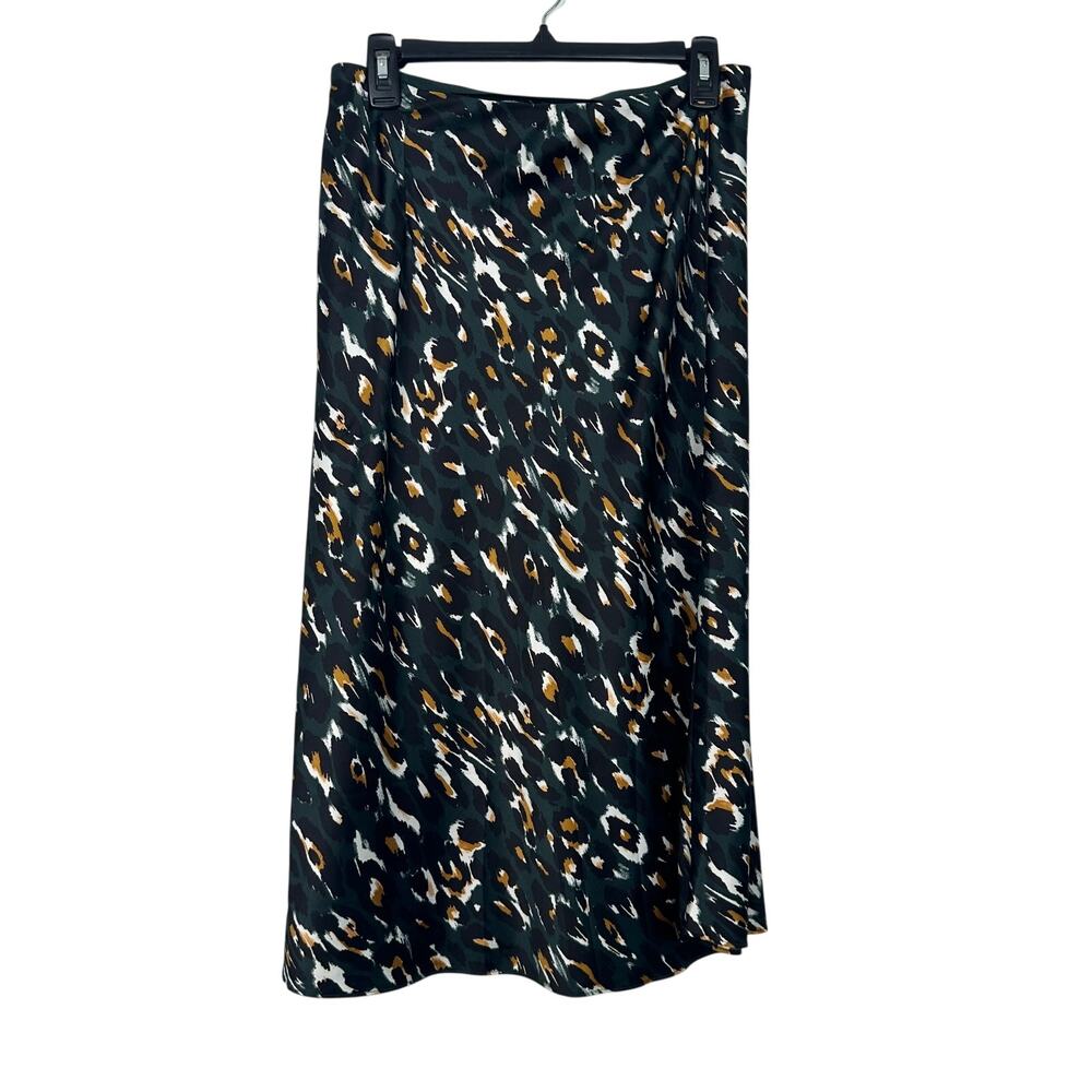 Express Dark Green Leopard Print A-Line Midi Skirt